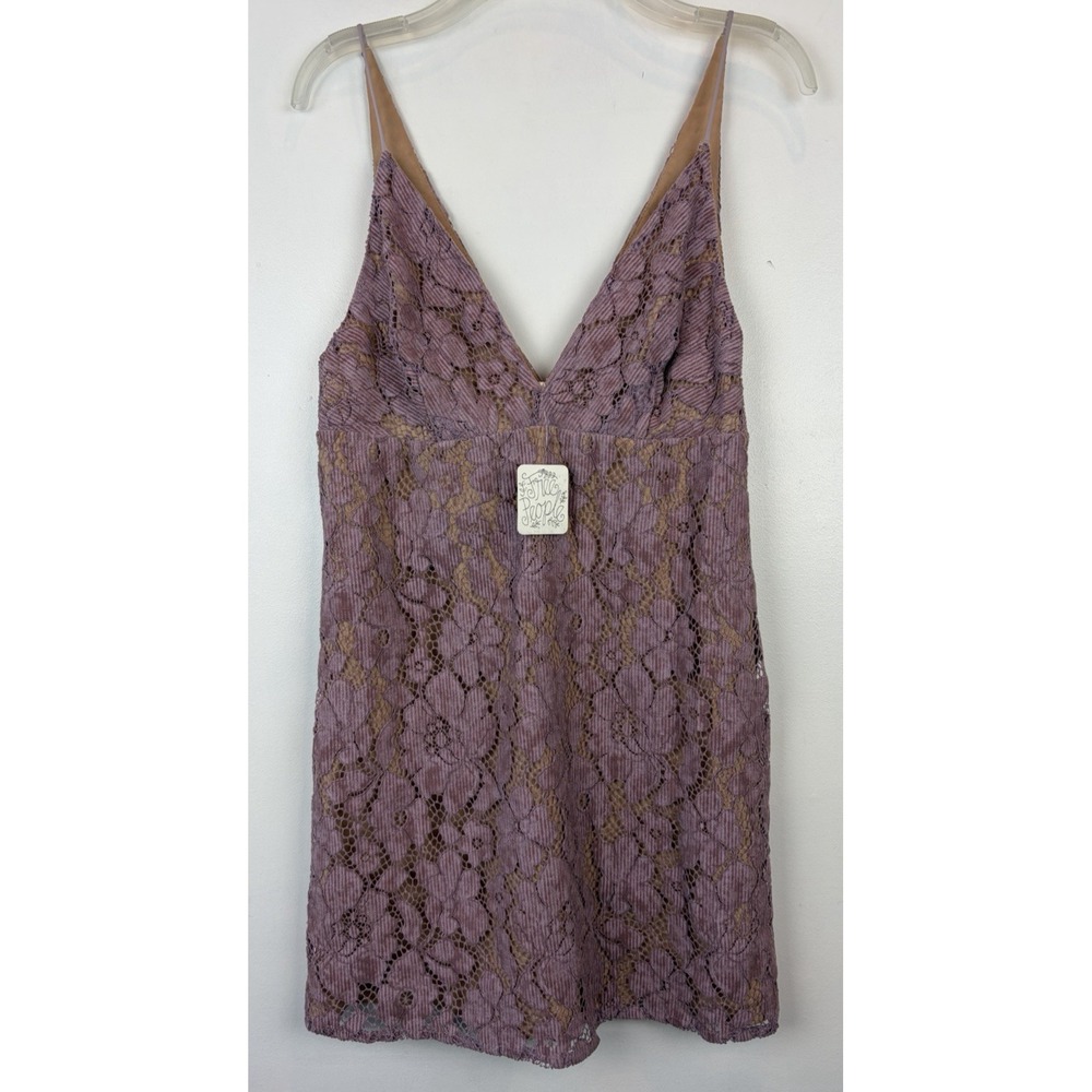 Free People Dangerous Love Lace Minidress Womens 2 Purple Deep V Dress New